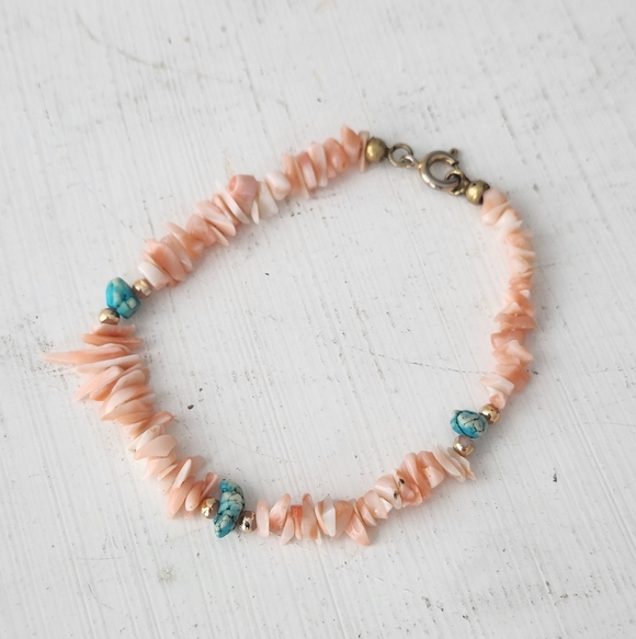 Vintage Pink & Turquoise Coral Bracelet - 7.5" Diameter - Italy - Genuine - Picture 1 of 4